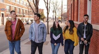 Students walking down the street